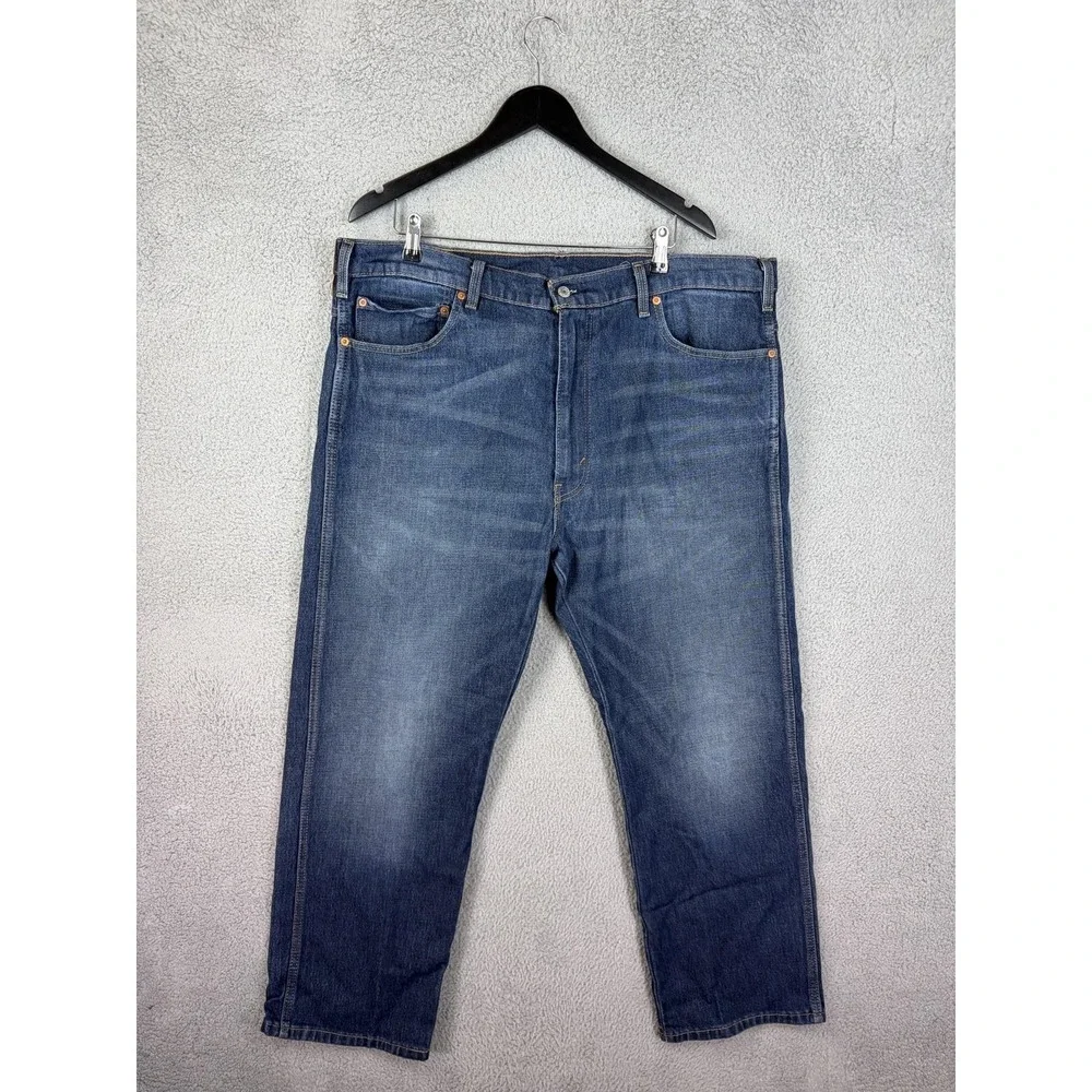 Levis Jeans Mens 42x30 Blue Medium Wash Regular Fit Straight Stretch Denim Men